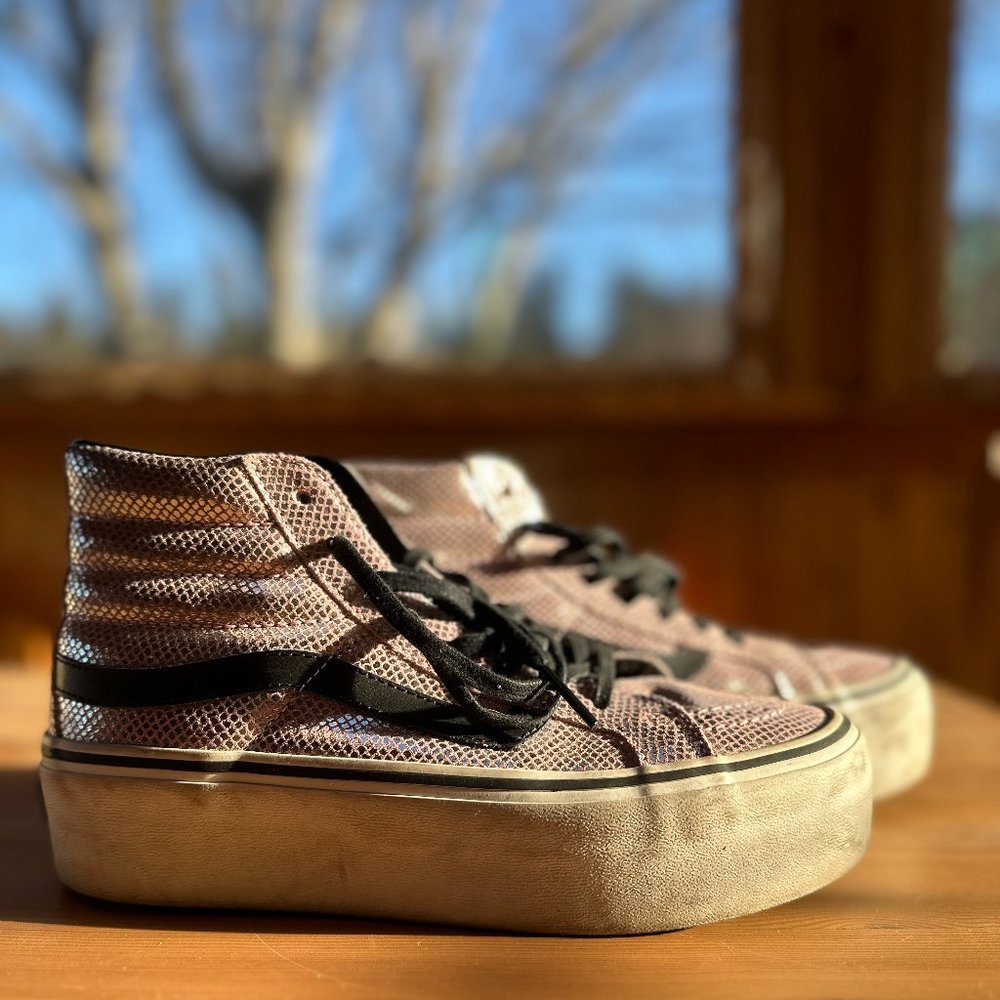 VANS *Sample* Platform Shiny Pink Snakeskin Hi-Top Sneakers